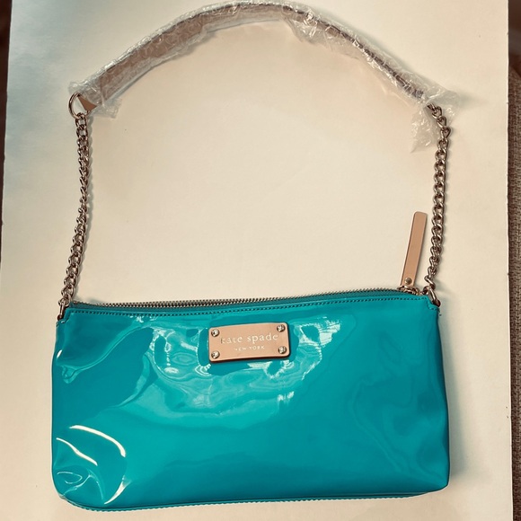 Kate Spade teal and ash purse. Stunning. EUC. Approx 11”x5.75” body. Strap 24.5” - Picture 1 of 16